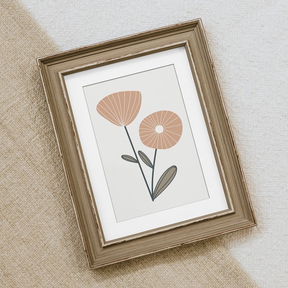 Photo frame mockup, flower photo, home decor psd