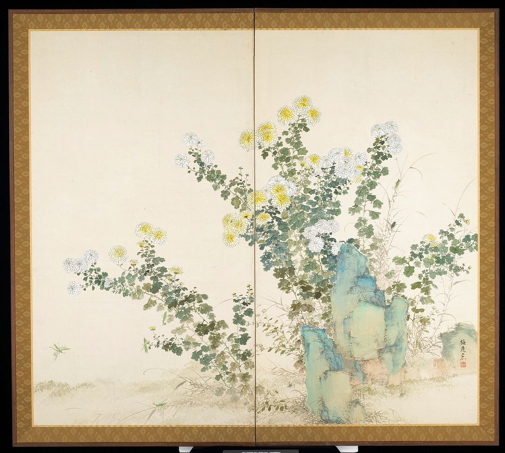 Fall (right of a pair of Flowers and Insects of Spring and Fall) during mid 19th century painting in high resolution by…