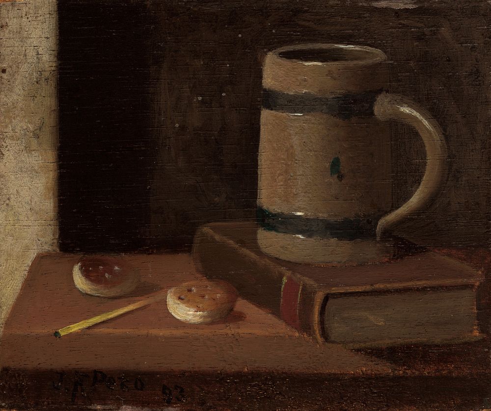 Mug, Book, Biscuits, and Match (1893) by John Frederick Peto.