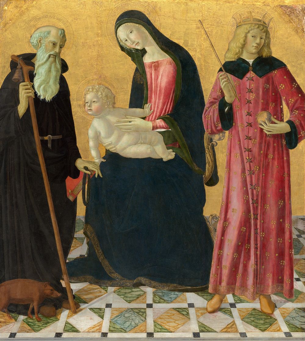 Madonna and Child with Saint Anthony Abbot and Saint Sigismund (ca. 1490–1495) by Neroccio de' Landi.  