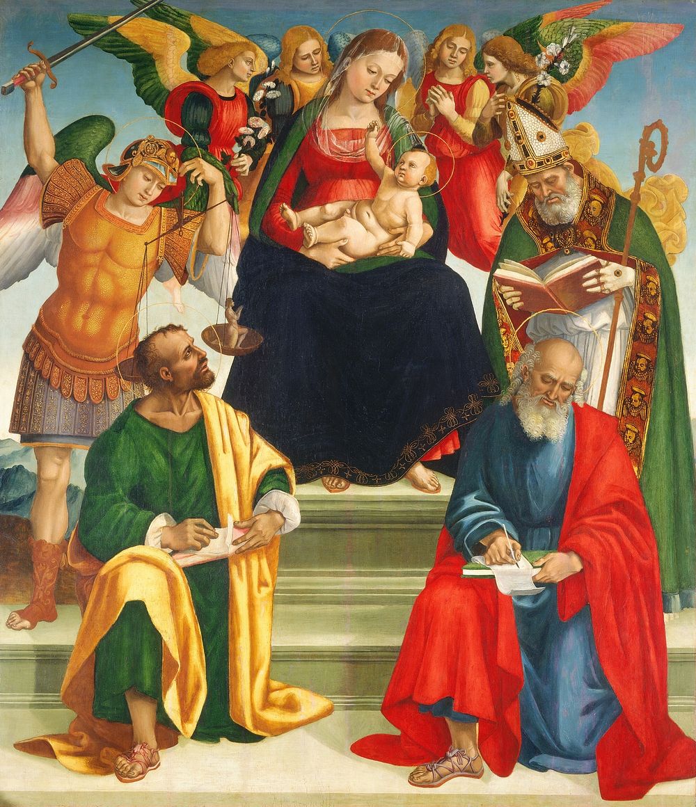 Madonna and Child with Saints and Angels (mid or late 1510s) by Luca Signorelli .  