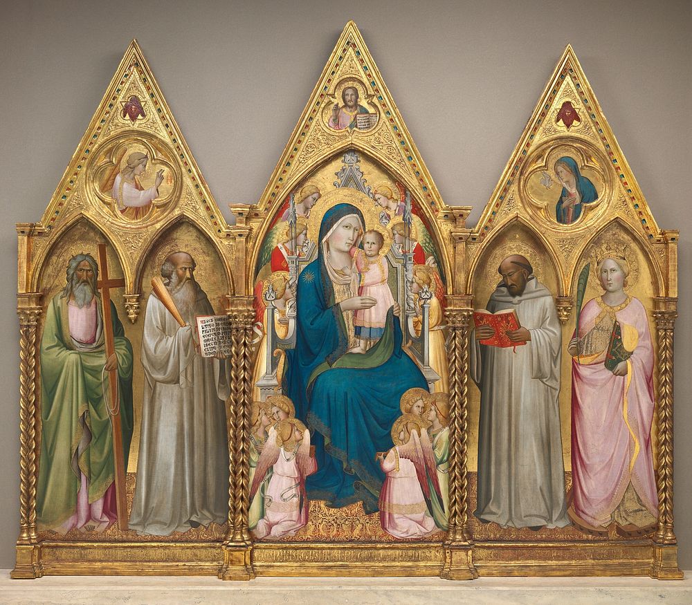 Madonna and Child with Saints Andrew, Benedict, Bernard, and Catherine of Alexandria with Angels (before 1387) by Agnolo…