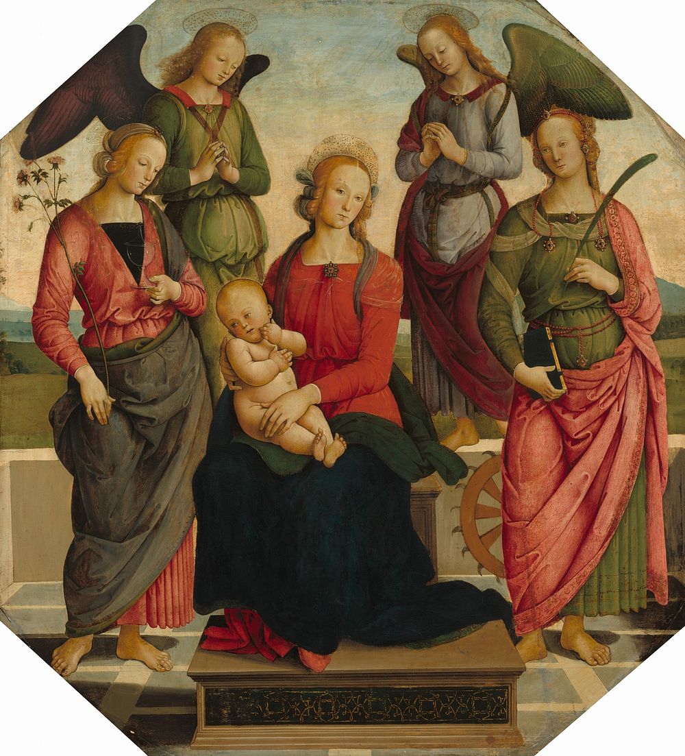 Madonna and Child with Two Angels, Saint Rose, and Saint Catherine of Alexandria (early 16th century) by School of Perugino.…