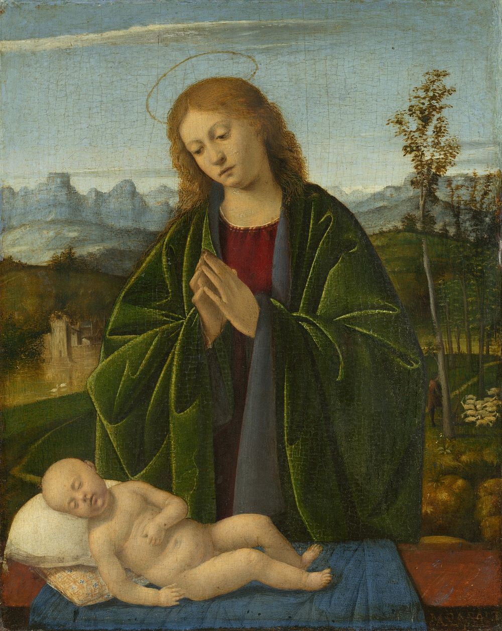 Madonna Adoring the Child (ca. 1520) by Marco Basaiti.  