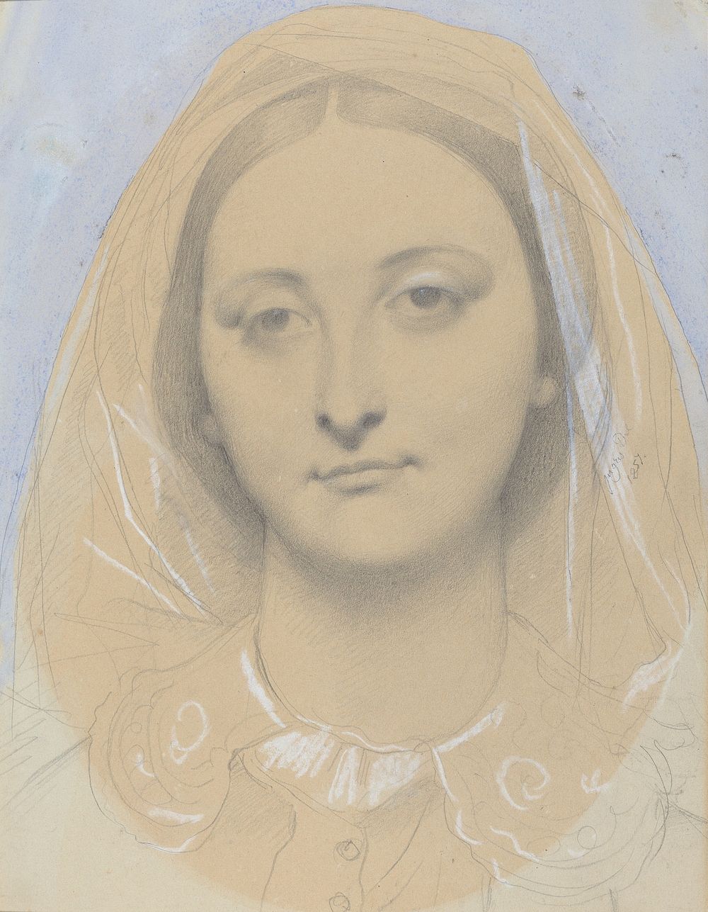 Mademoiselle Mary de Borderieux (1857) drawing in high resolution by Jean Auguste Dominique Ingres.  