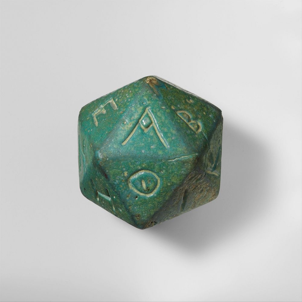 Faience polyhedron inscribed with letters of the Greek alphabet