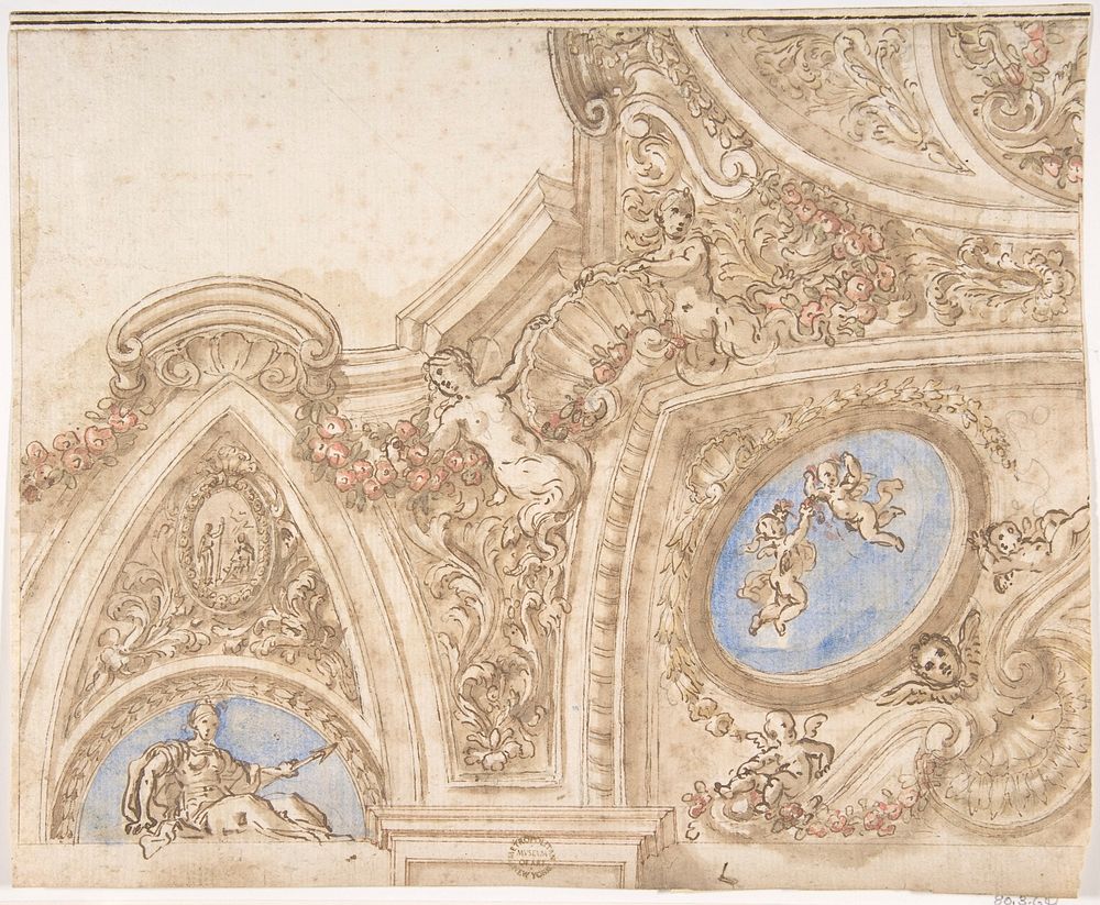 Design for the Corner of a Ceiling by Anonymous, Italian, Roman-Bolognese, 17th century