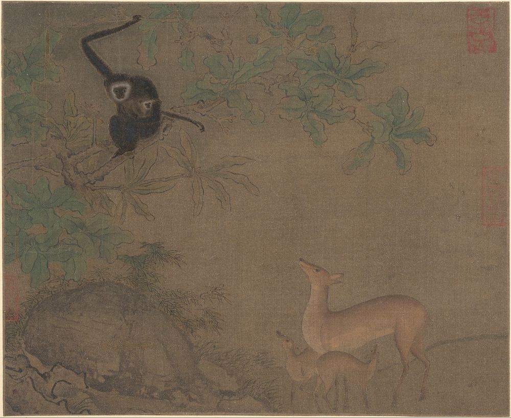 Gibbons and Deer by Unidentified artist