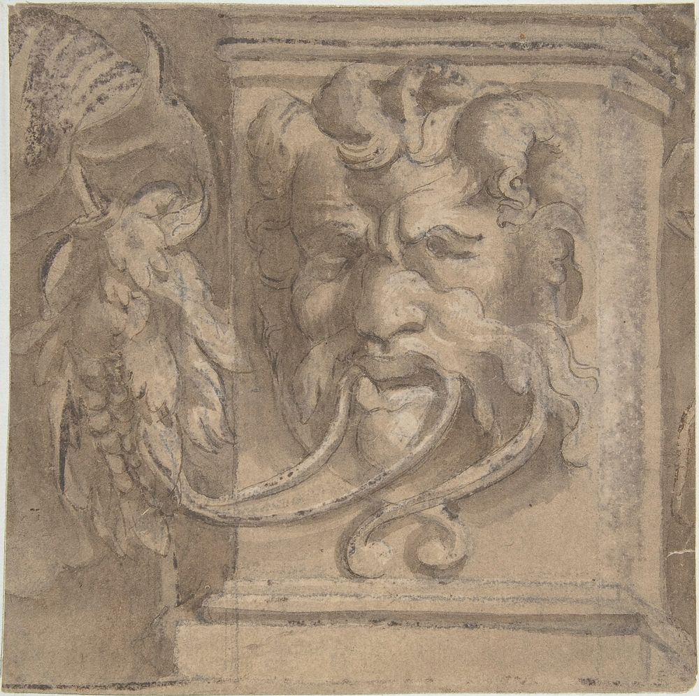 Ornamental Design with Antique-style Mask, Anonymous, Italian, 16th century