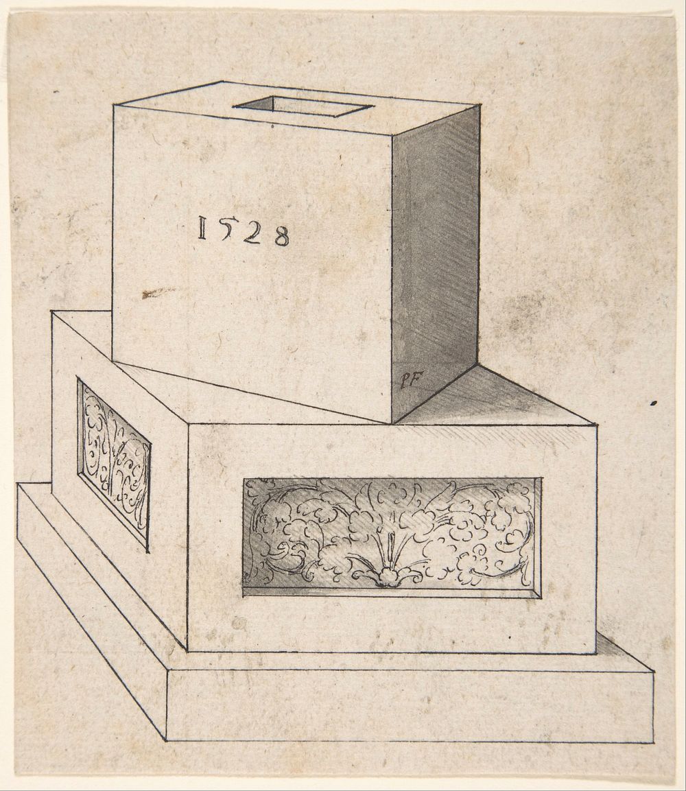 Perspectival Drawing of a Column Base with Cube