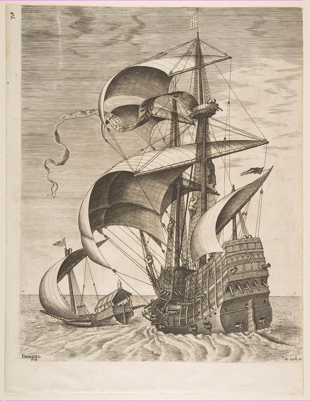 Armed Three-Master on the Open Sea Accompanied by a Galley from The Sailing Vessels by Hieronymus Cock
