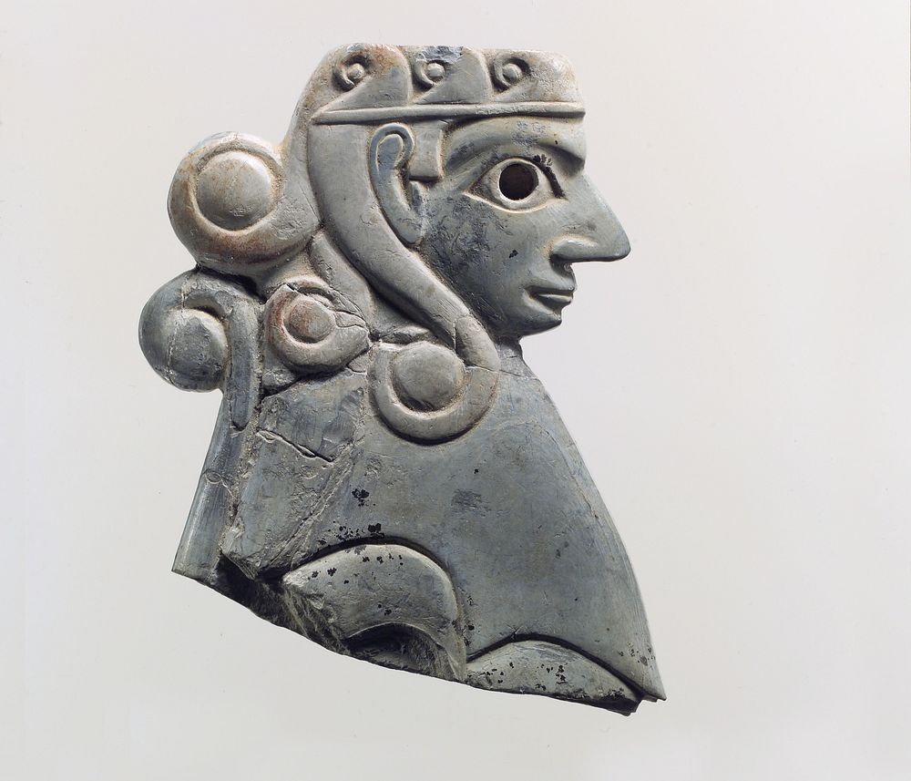 Furniture plaque: female sphinx with Hathor-style curls
