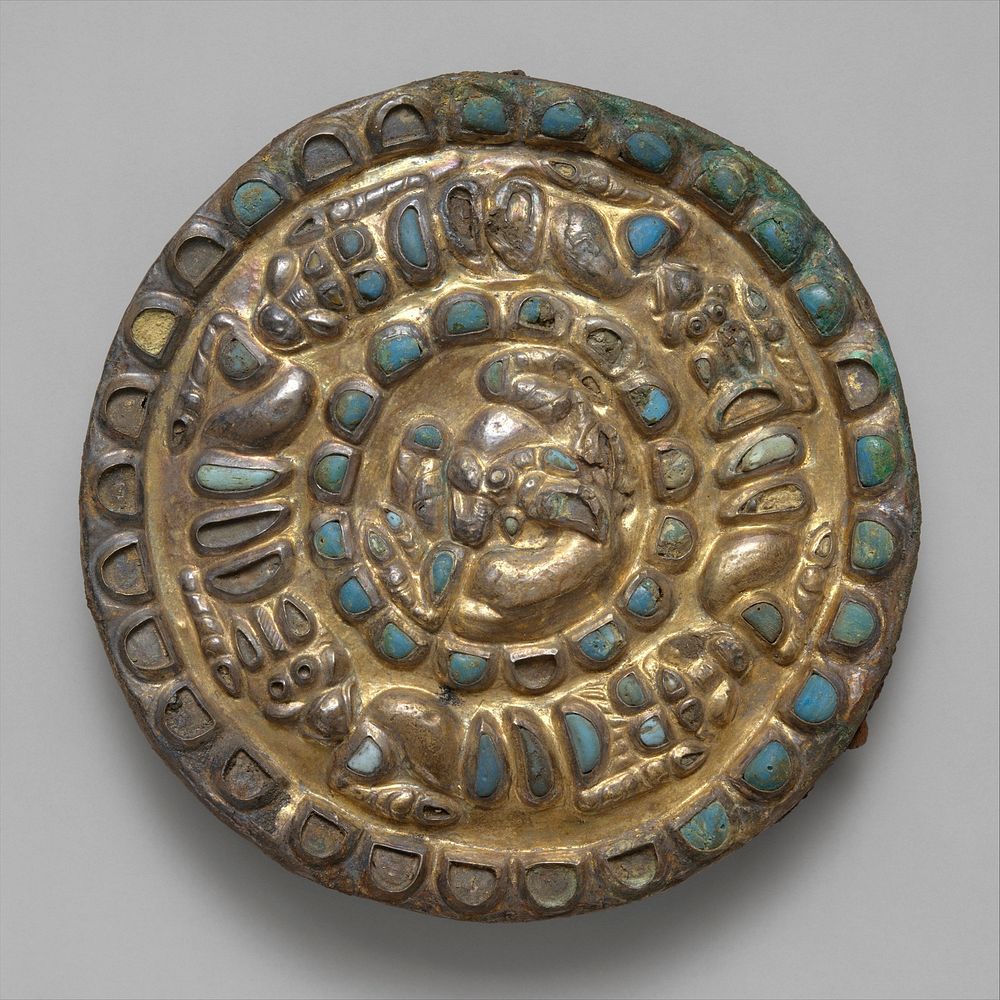 Roundel with a horned animal, lions, and griffins