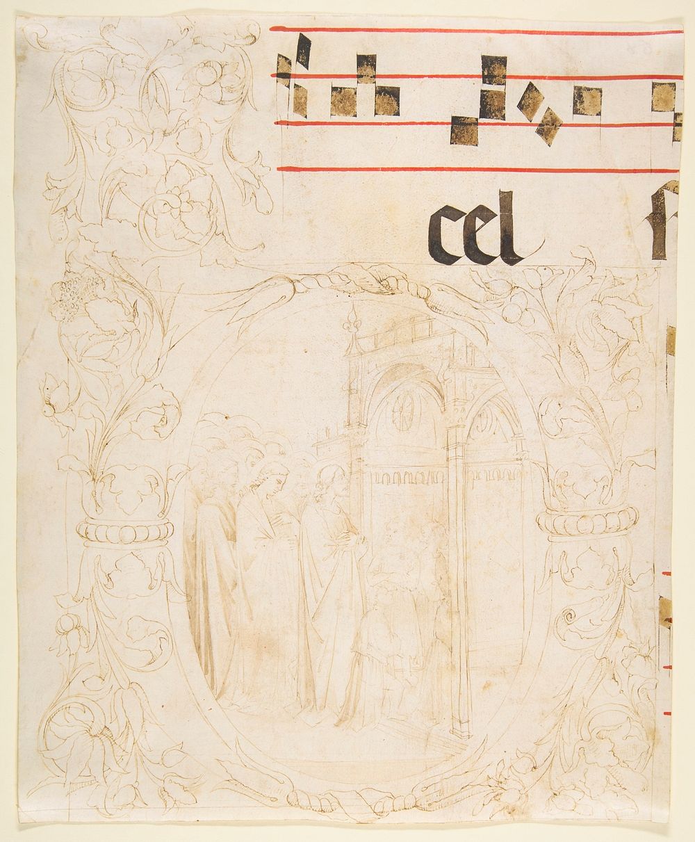 Decorated Initial with Scene of Christ Entering the Temple.