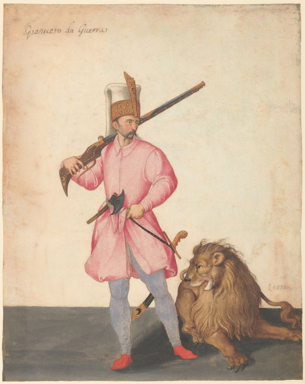 A Janissary "of War" with a Lion by Jacopo Ligozzi