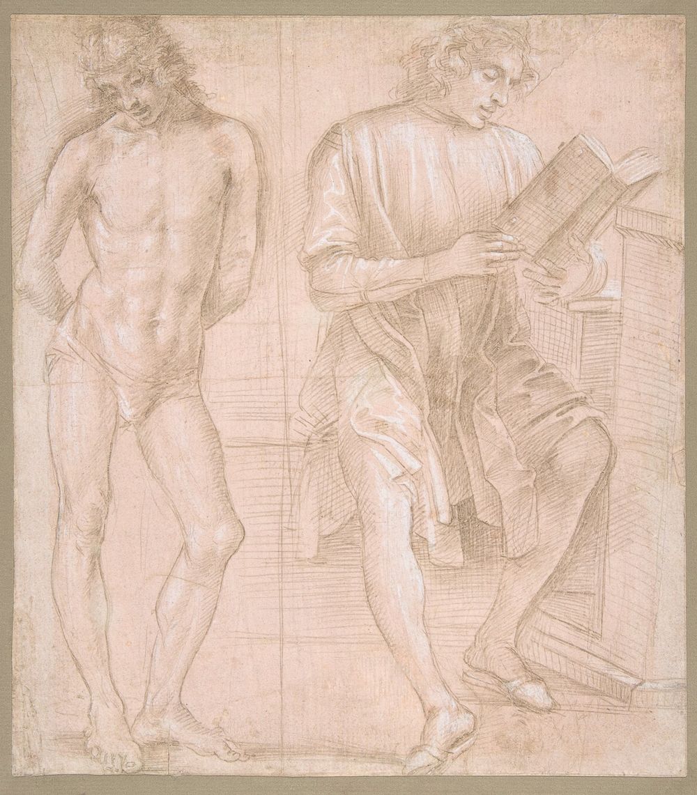 Standing Youth with Hands Behind His Back, and a Seated Youth Reading (recto); Two Studies of Hands (verso)