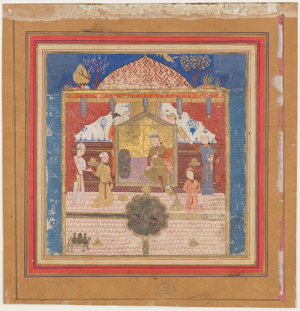 Khusrau Parviz before his Father Hurmuzd (?)", Folio from a Shahnama (Book of Kings), Abu'l Qasim Firdausi (author)