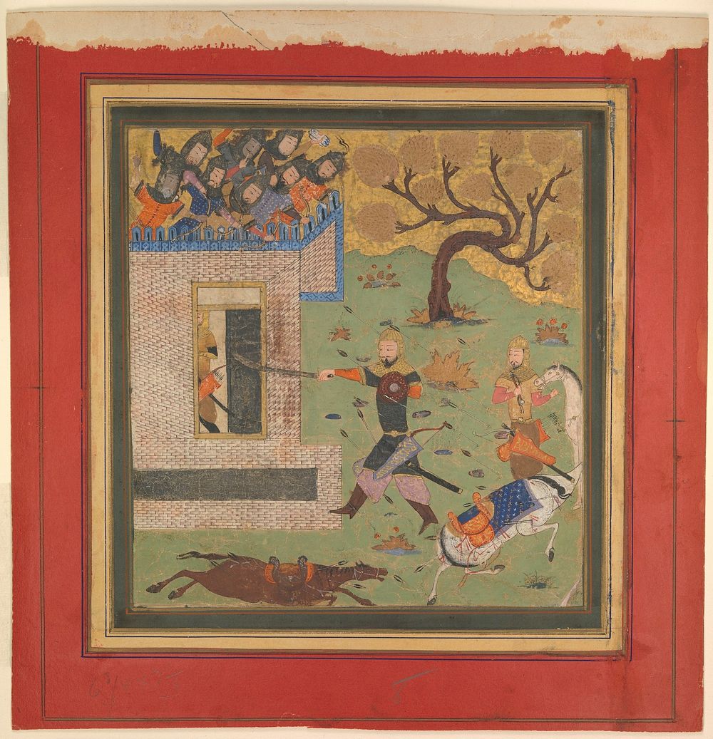 Bizhan Forces Farud to Retreat into his Fort", Folio from a Shahnama (Book of Kings), Abu'l Qasim Firdausi (author)
