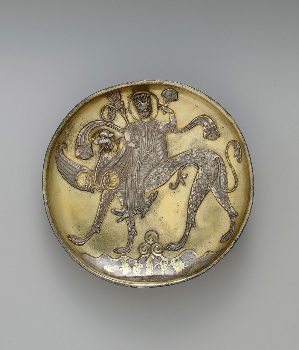 Plate Depicting a Female Figure Riding a Fantastic Winged Beast, probably 8th century