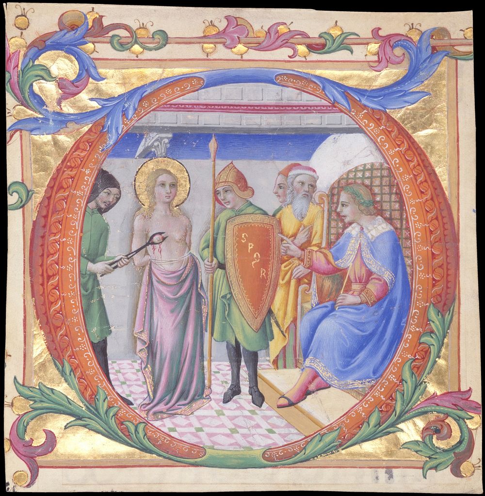 Martyrdom of Saint Agatha in an Initial D  by Sano di Pietro (Ansano di Pietro di Mencio)