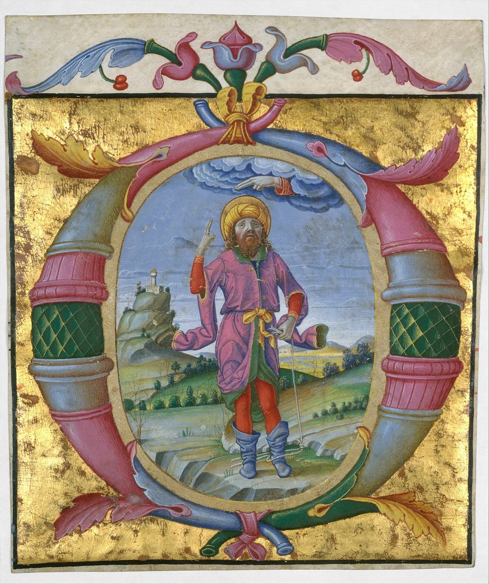 David with His Foot in a Noose in an Initial O 