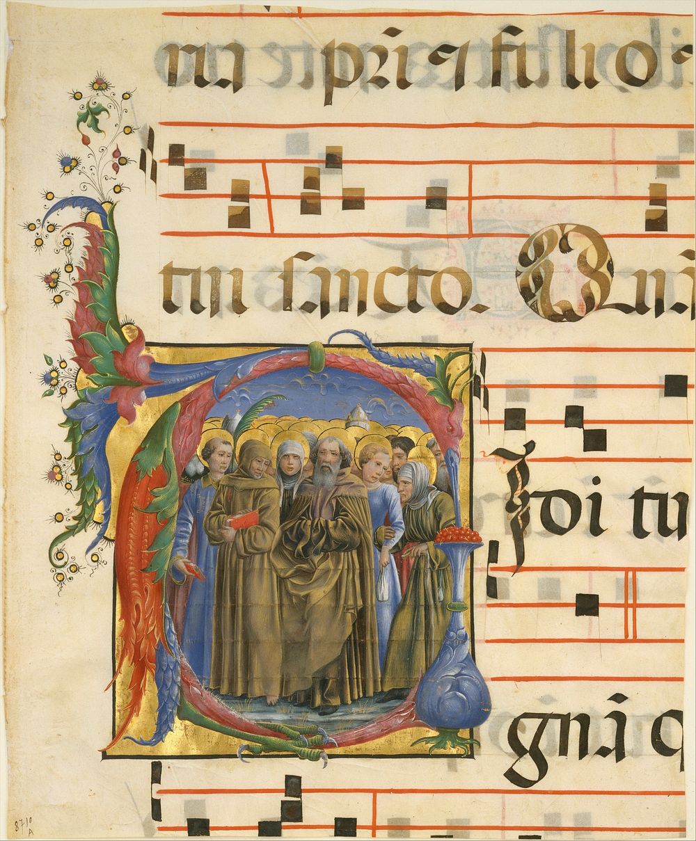 Manuscript Illumination with All Saints in an Initial V, from an Antiphonary 