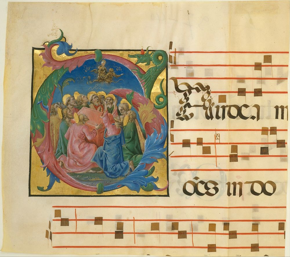 Manuscript Illumination with the Assumption of the Virgin in an Initial G, from a Gradual