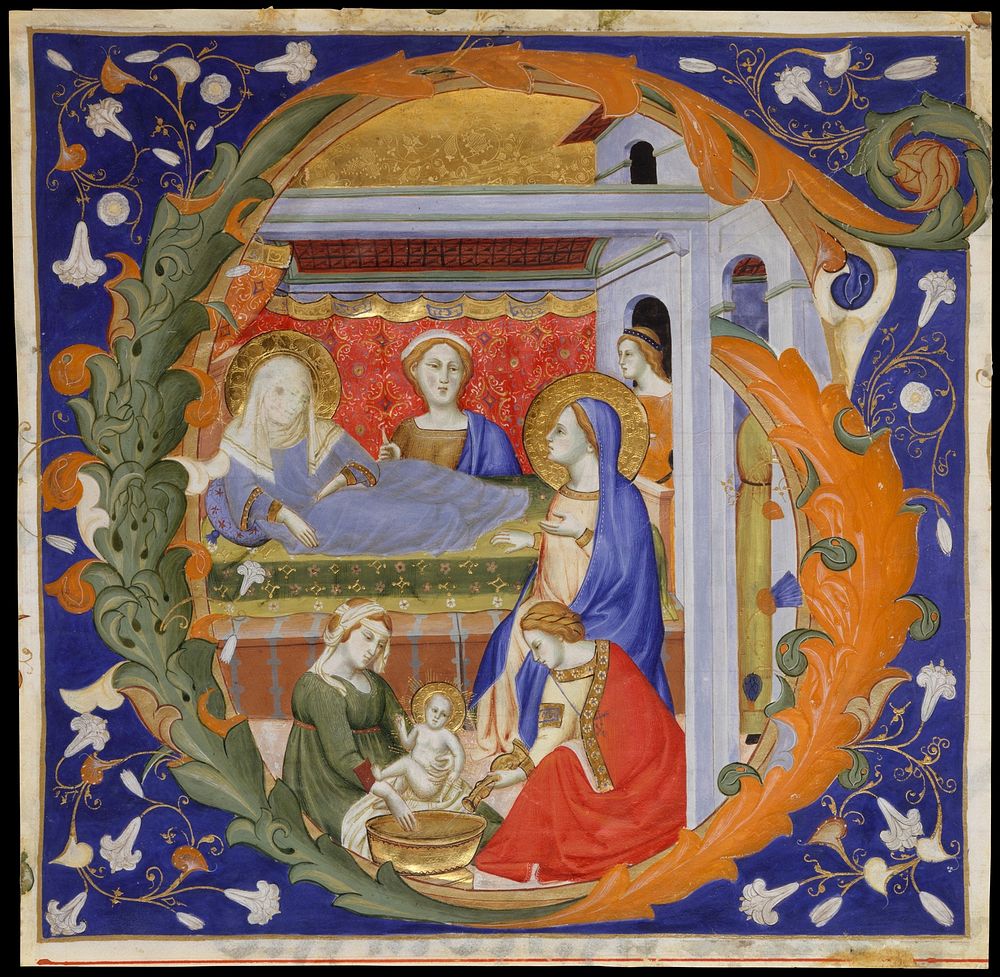 Manuscript Illumination with the Birth of the Virgin in an Initial G, from a Gradual 