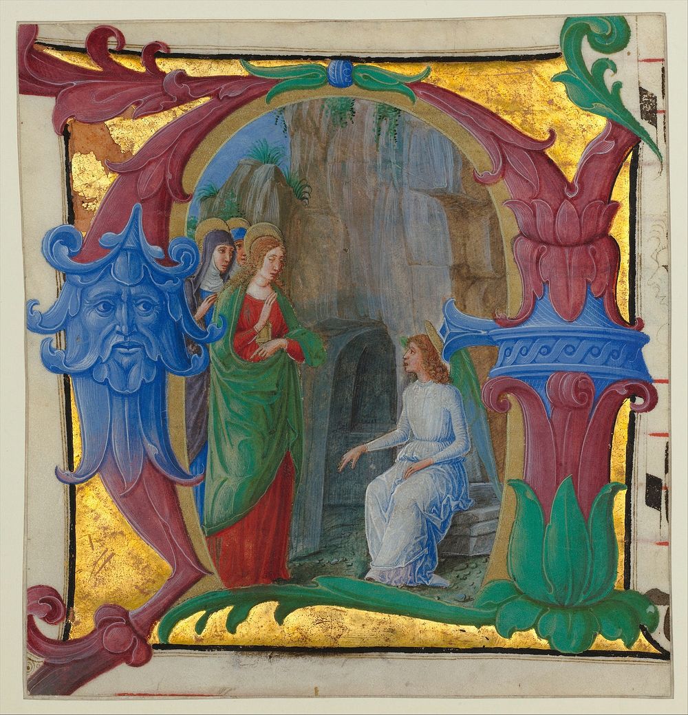Manuscript Illumination with the Holy Women at the Tomb in an Initial A, from an Antiphonary by Girolamo dai Libri