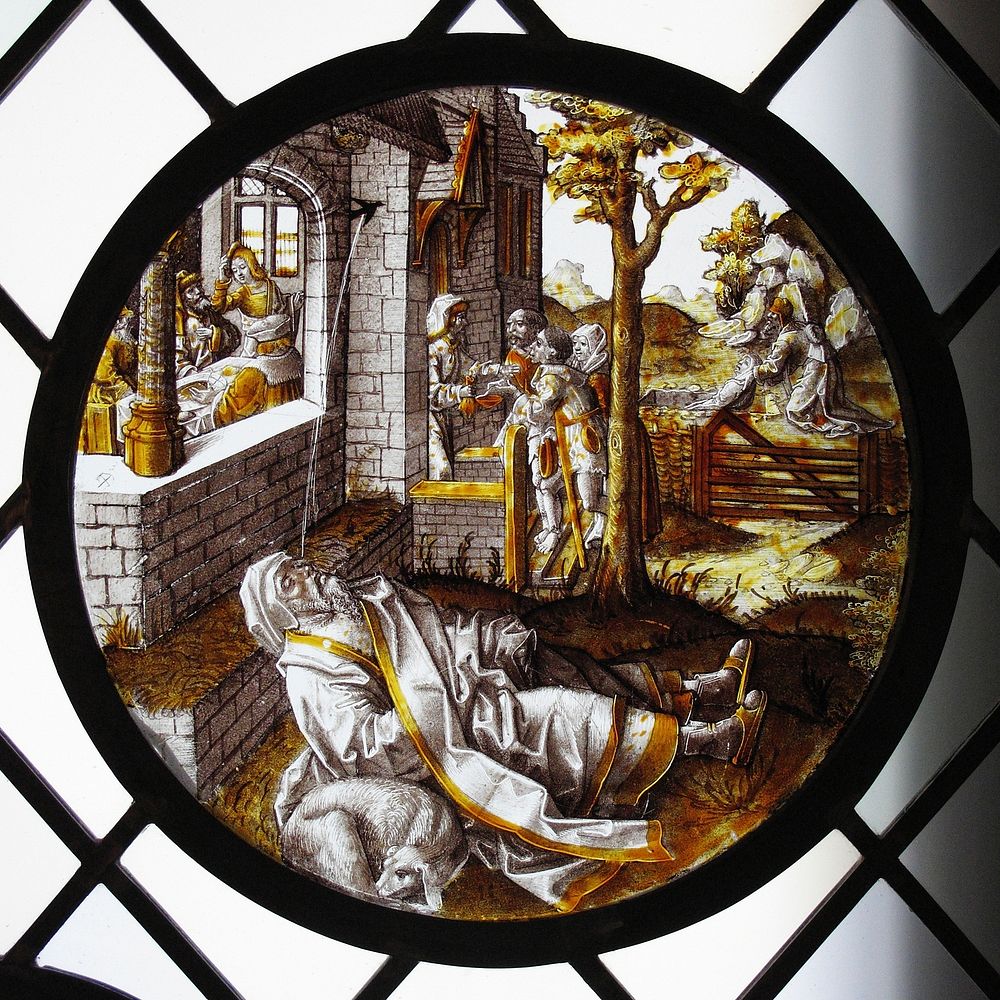 Roundel with the Blinding of Tobit (from a Series), South Netherlandish