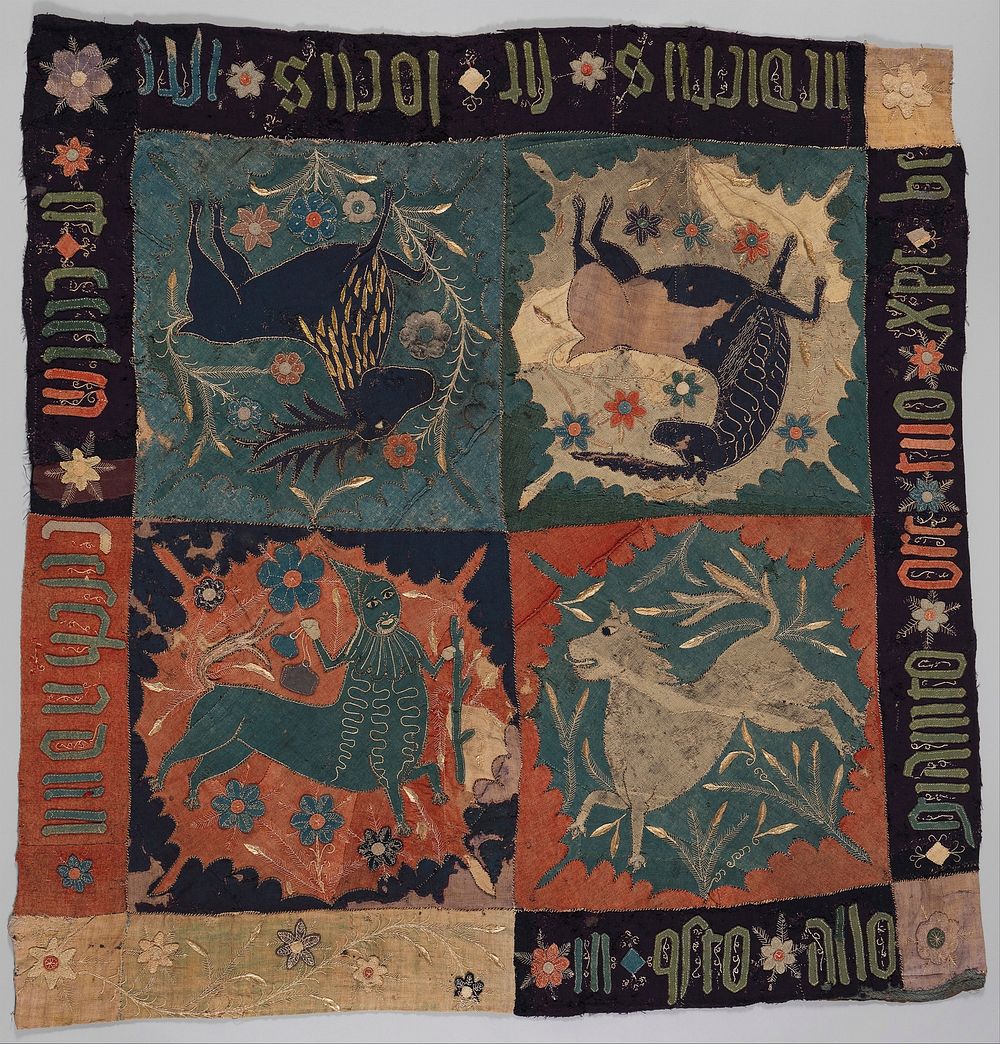 Textile Fragment with Unicorn, Deer, Centaur and Lion