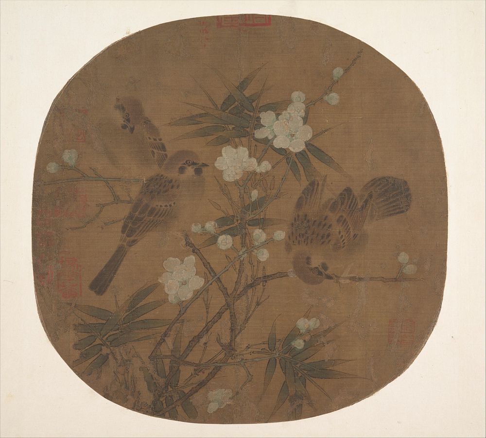 Sparrows, plum blossoms, and bamboo by Unidentified artist