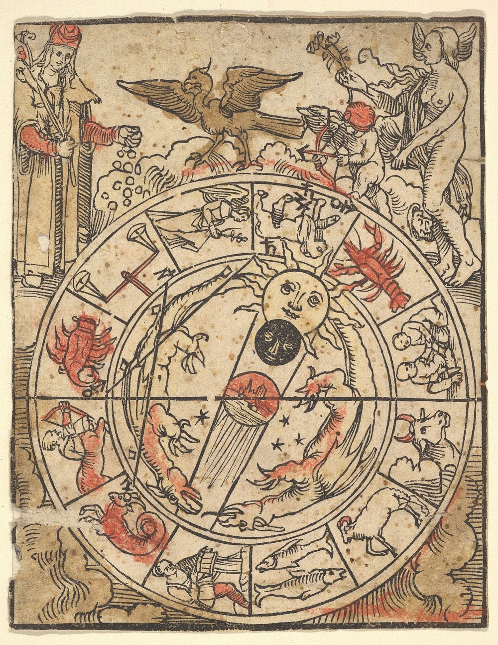 Chart of the Signs of the Zodiac with Venus, Cupid, and a Bishop Saint