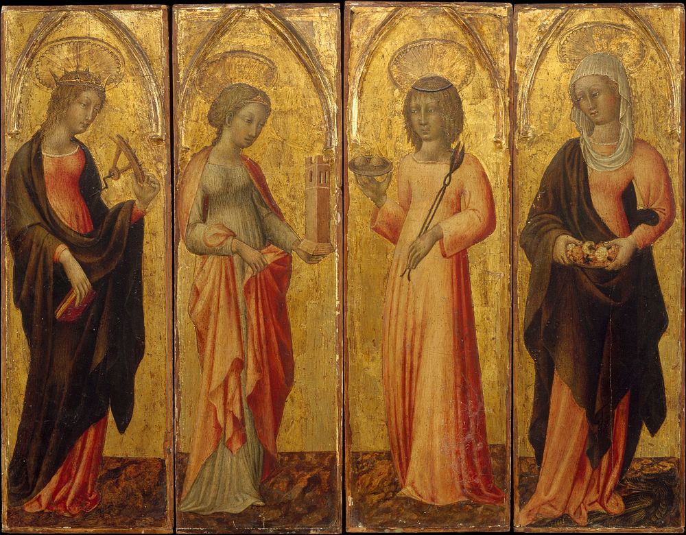 Saints Catherine of Alexandria, Barbara, Agatha, and Margaret by Giovanni di Paolo (Giovanni di Paolo di Grazia)