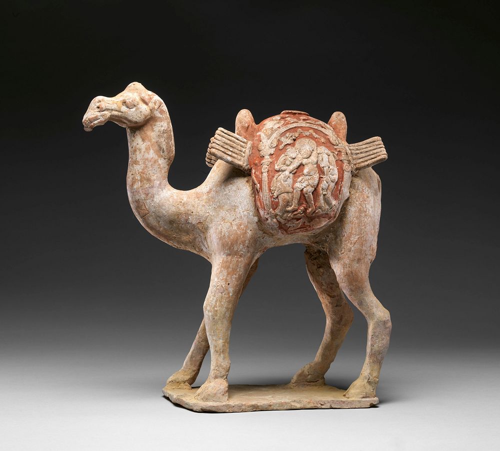 Camel with Dionysian imagery on its saddle bags