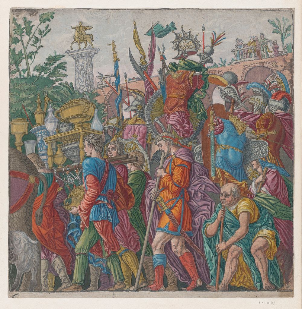 Sheet 6: Men carrying trophies, from The Triumph of Julius Caesar by Andrea Andreani (Intermediary draughtsman by Bernardo…