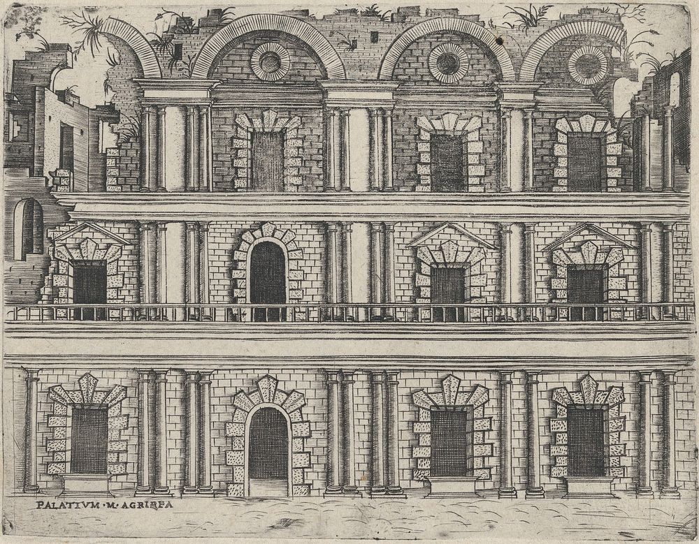 Palatium M. Agrippa, from a Series of 24 Depicting (Reconstructed) Buildings from Roman Antiquity by anonymous, Italian…