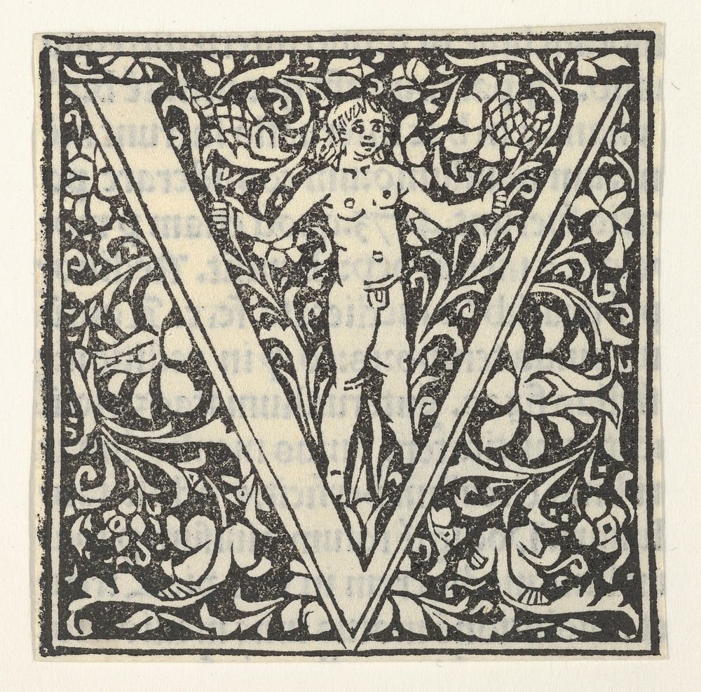 Initial letter V with putto