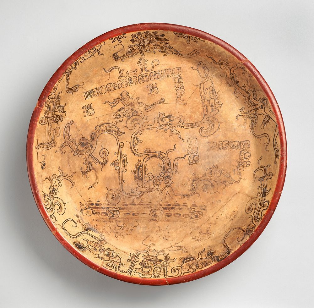 Tripod plate, mythological scene, Maya
