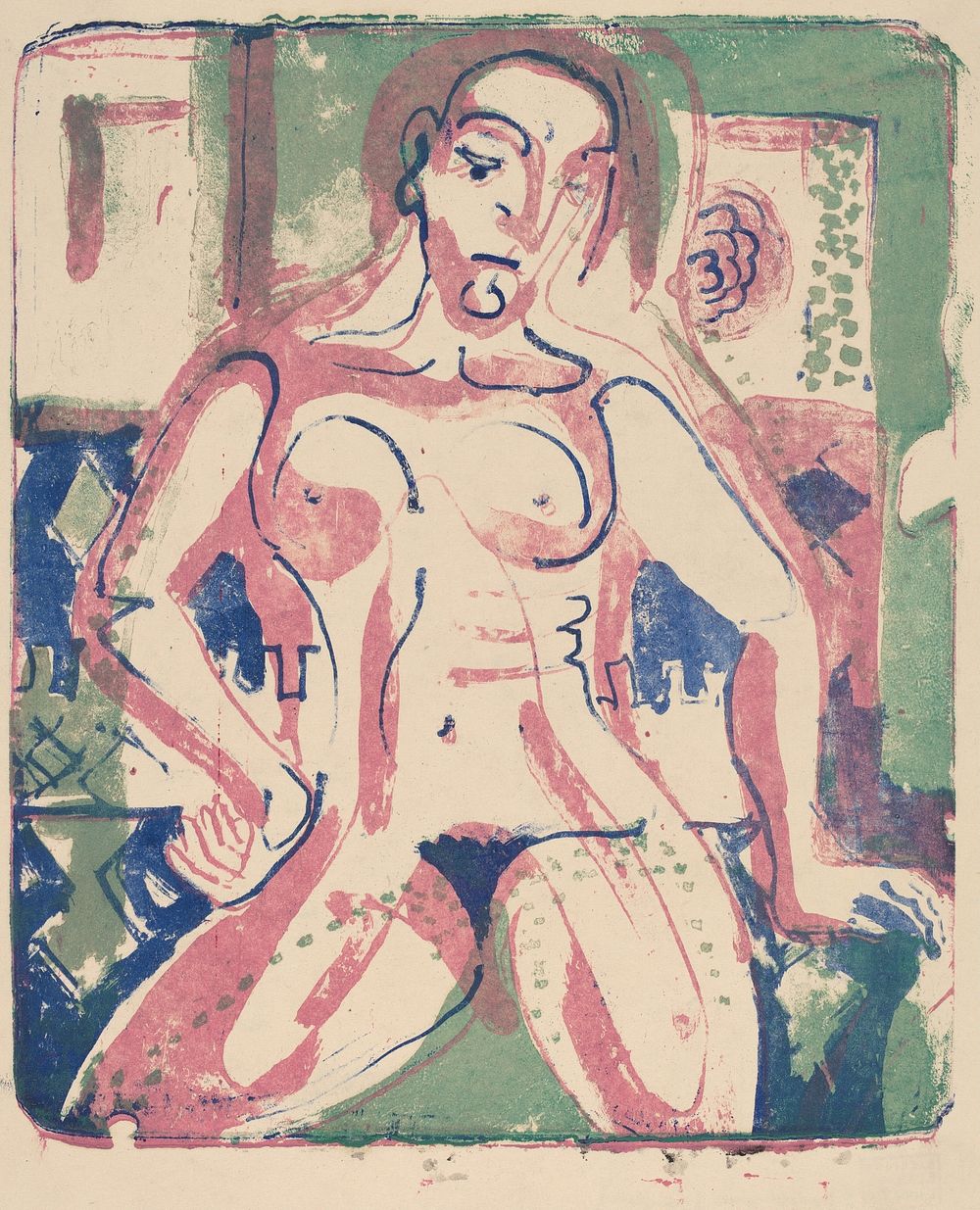 Nude Woman (1927) print in high resolution by Ernst Ludwig Kirchner.  