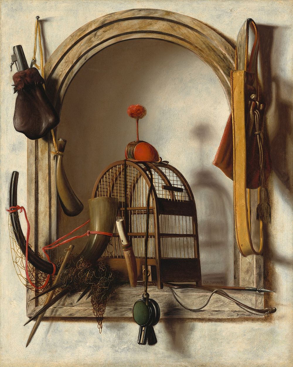 Niche with Falconry Gear (ca. 1660s) by Christoffel Pierson.  