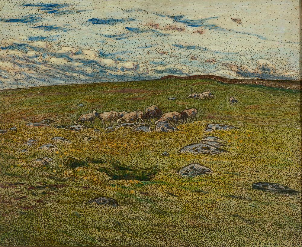 Grazing Sheep (1901) painting in high resolution by Nils Edvard Kreuger. Original from the Thiel Gallery. 