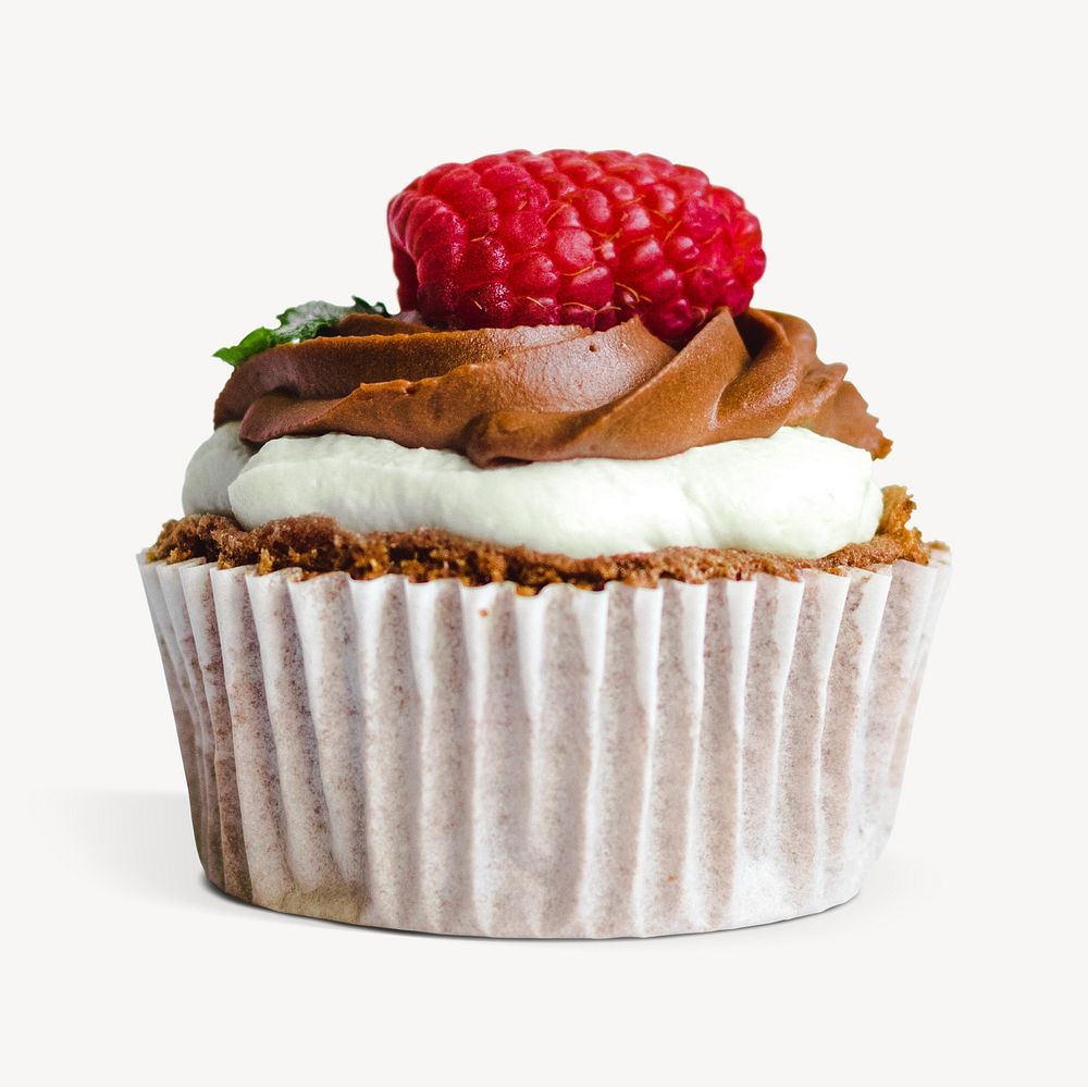 Raspberry chocolate cupcake, dessert psd