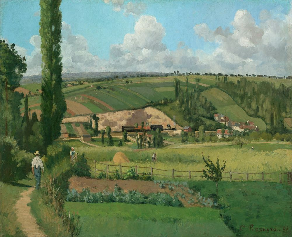 Landscape at Les P&acirc;tis, Pontoise (1868) by Camille Pissarro.  