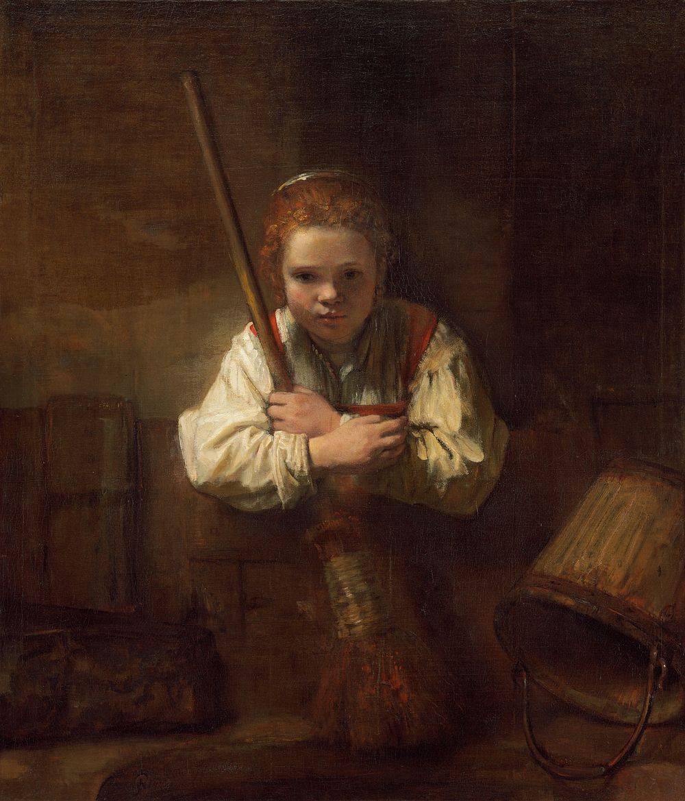 Rembrandt van Rijn's A Girl with a Broom (probably begun 1646/1648 and completed 1651). 