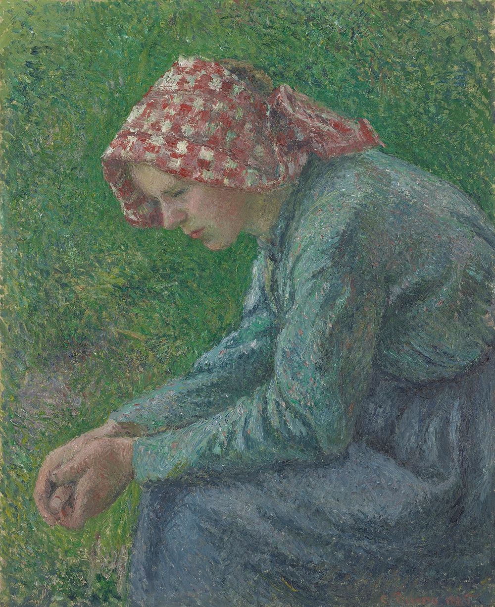 A Seated Peasant Woman (1885) by Camille Pissarro. Original from Yale University Art Gallery. 