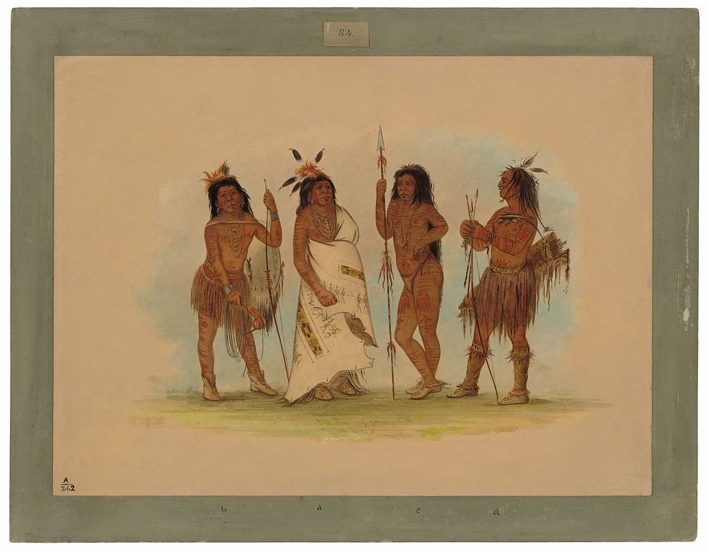 Apachee Chief and Three Warriors (1855-1869) in high resolution by George Catlin.  