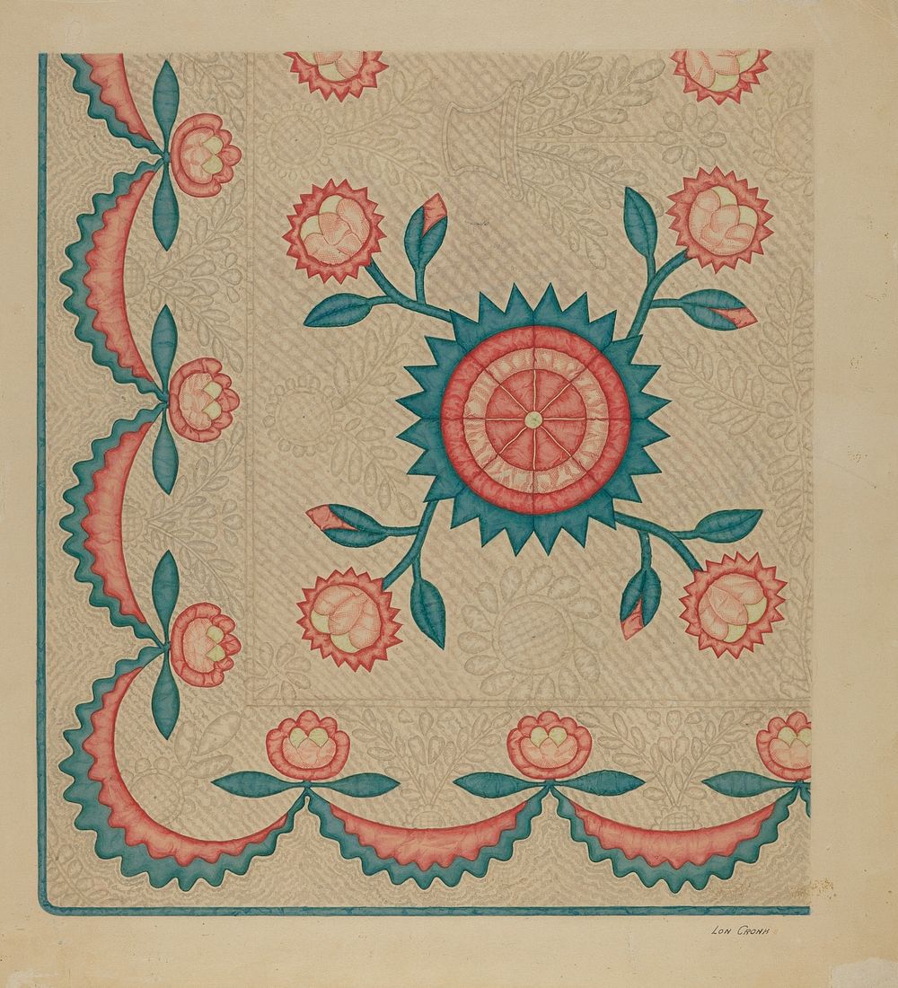 Appliqued Quilt (1935–1942) by Lon Cronk.  