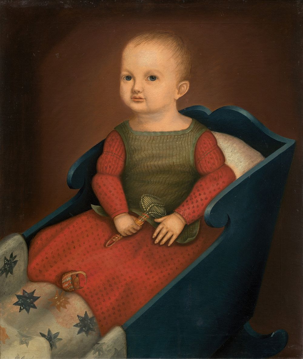 Baby in Blue Cradle (ca. 1840) by American 19th Century.  