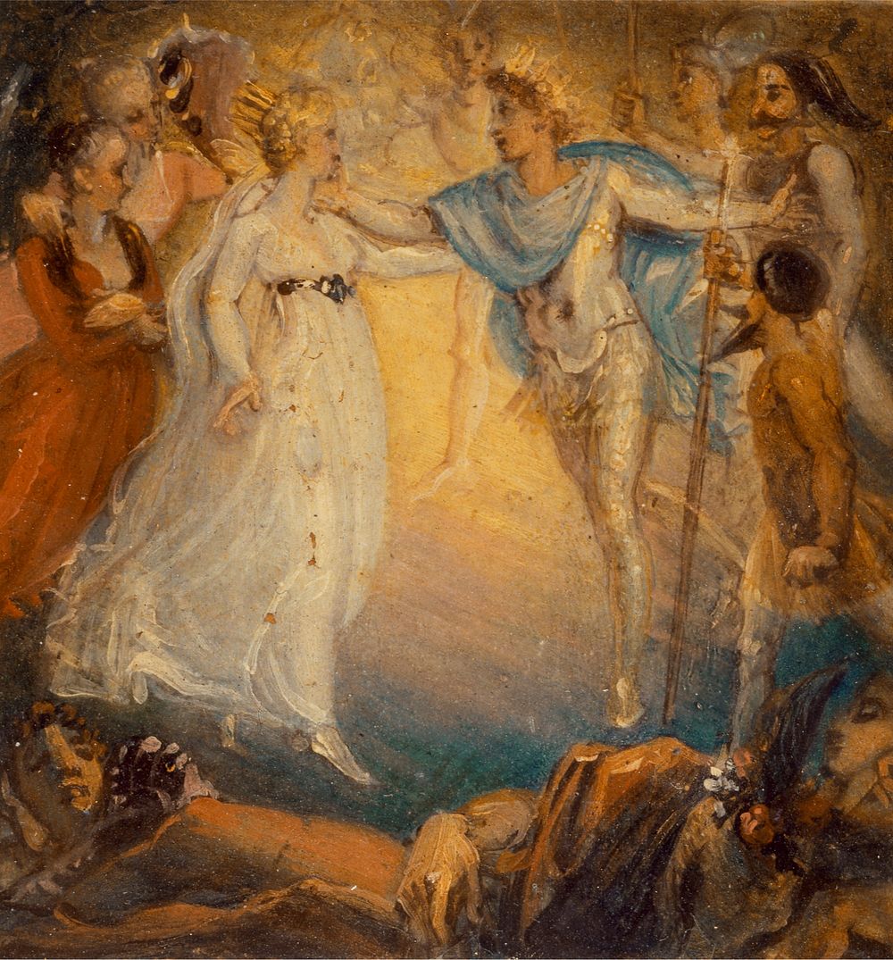 Oberon and Titania from "A Midsummer Night's Dream," Act IV, Scene i (1806) in high resolution.  